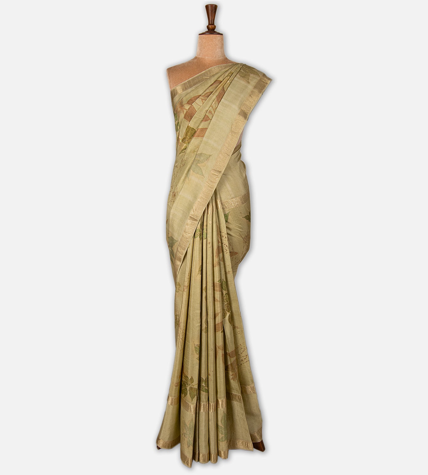 Green Eco-printed Kanchipuram Silk Saree
