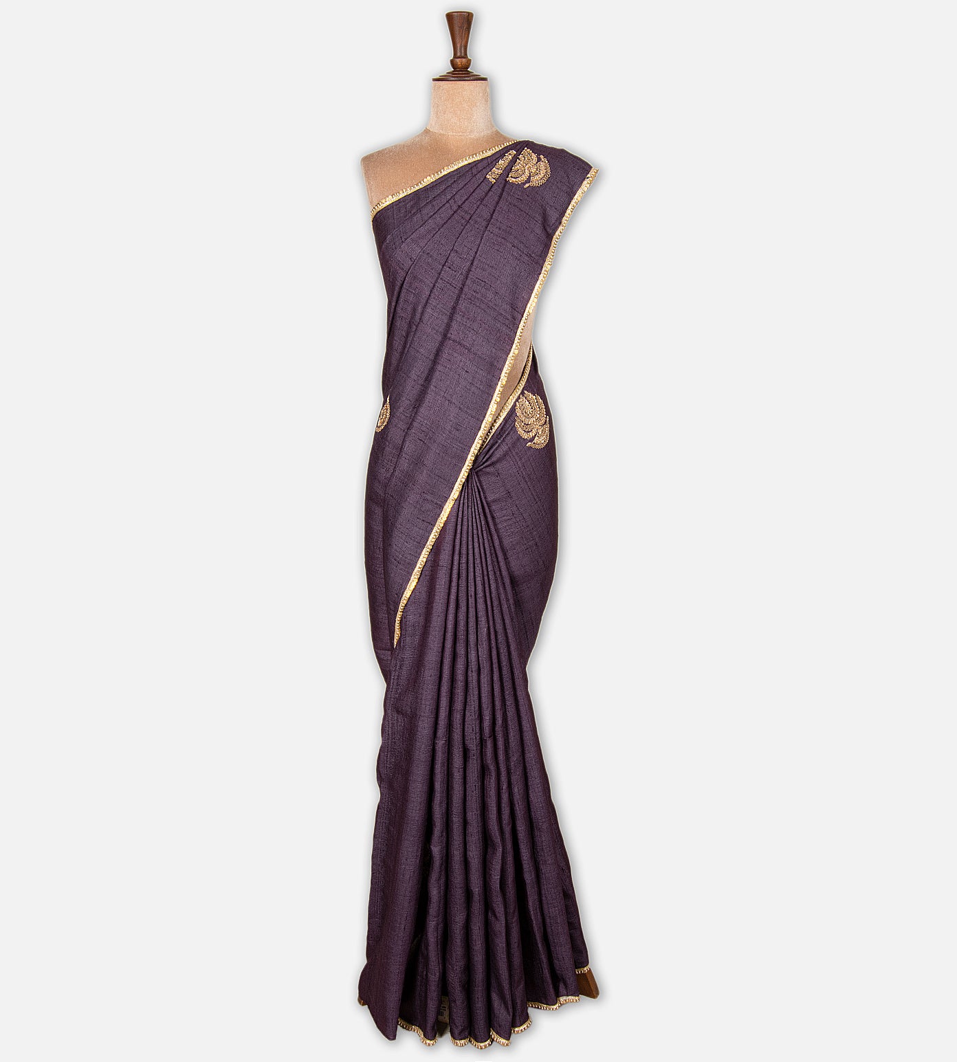 Aubergine Purple Tussar Zardozi Hand Embroidery Saree