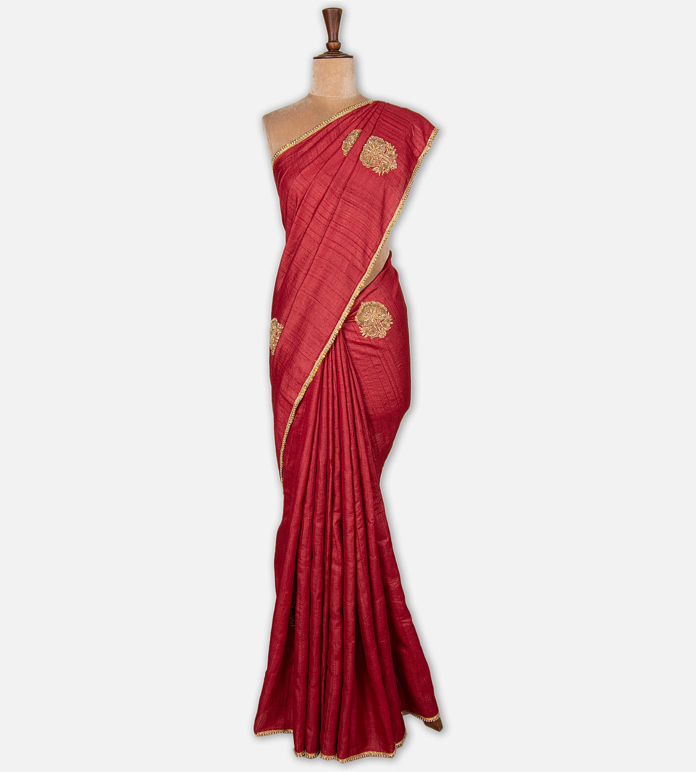 Red Tussar Zardozi Hand Embroidery Saree