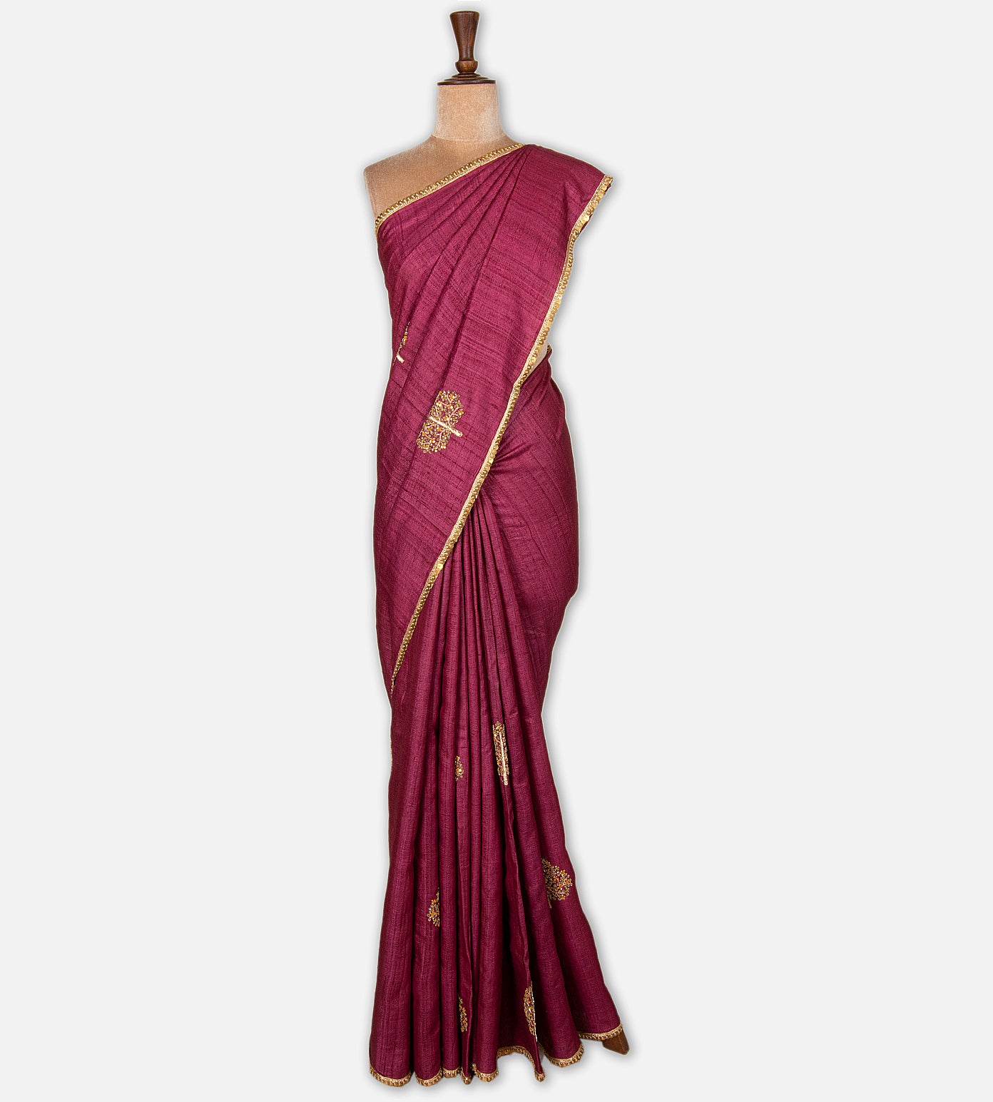 Pink Tussar Zardozi Hand Embroidery Saree