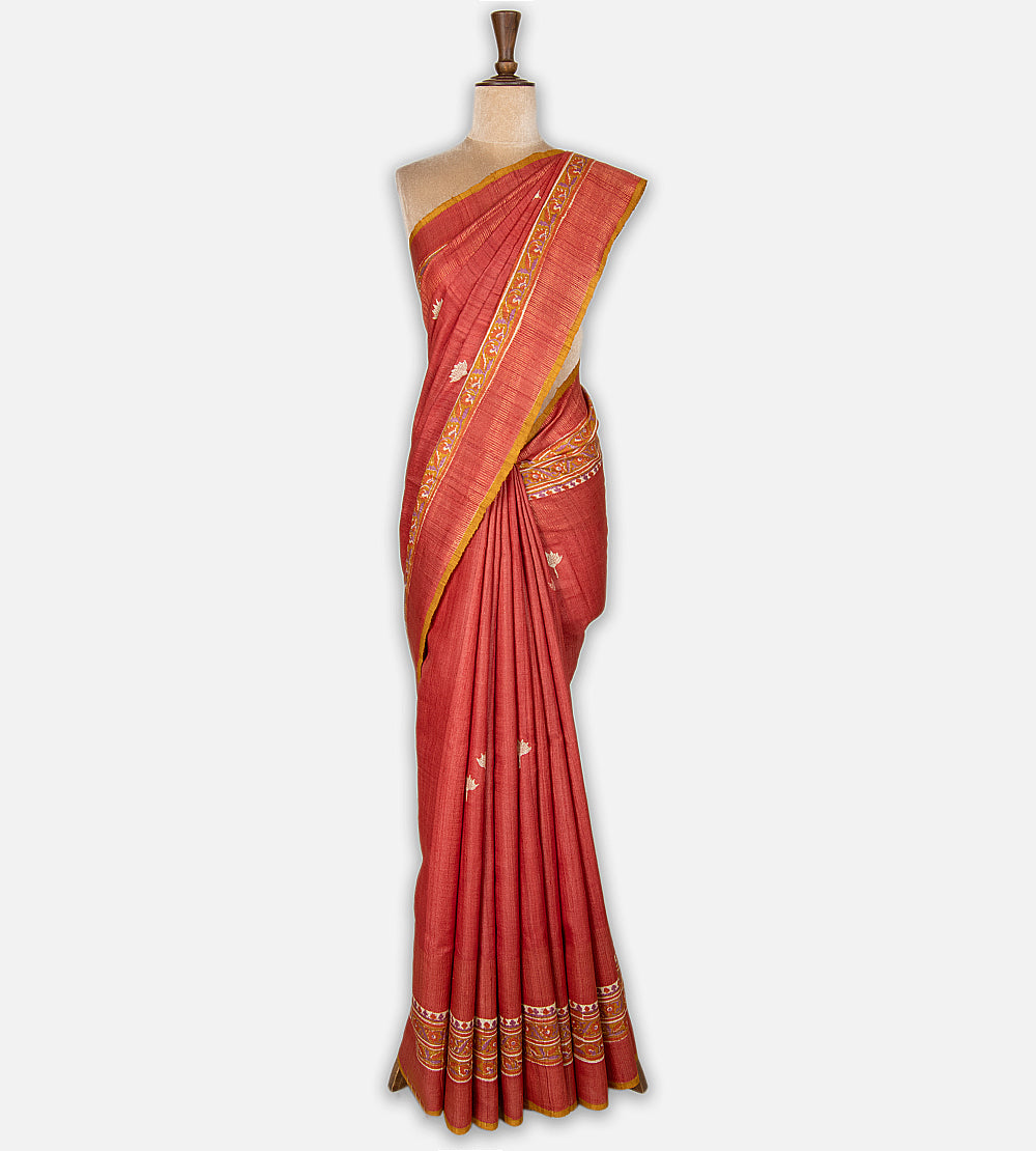 Red Tussar Saree