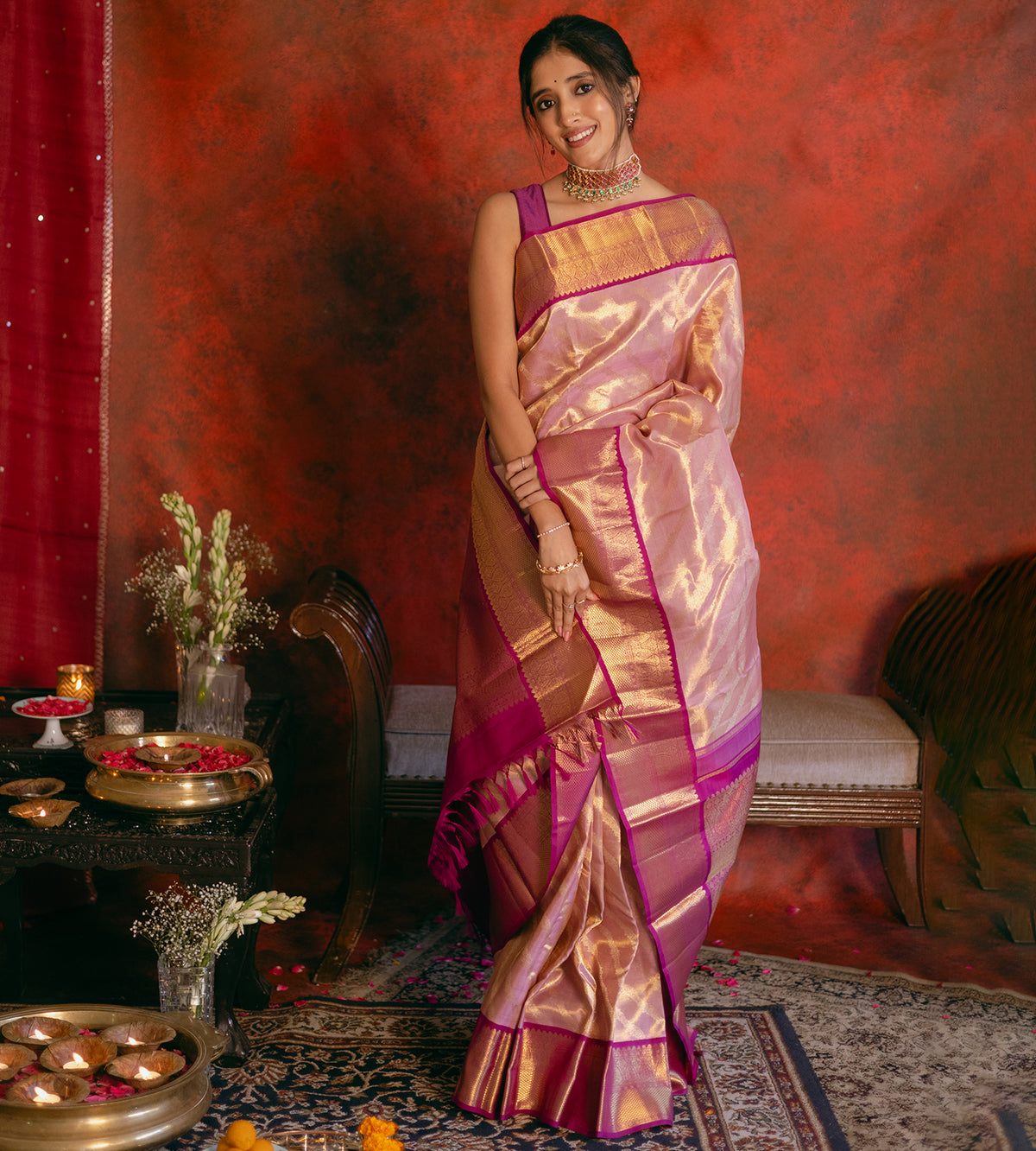 Baby Pink Kanchipuram silk saree