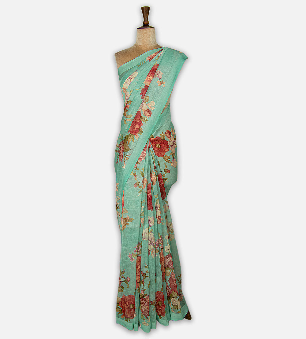 Pastel Mint Green Linen Saree