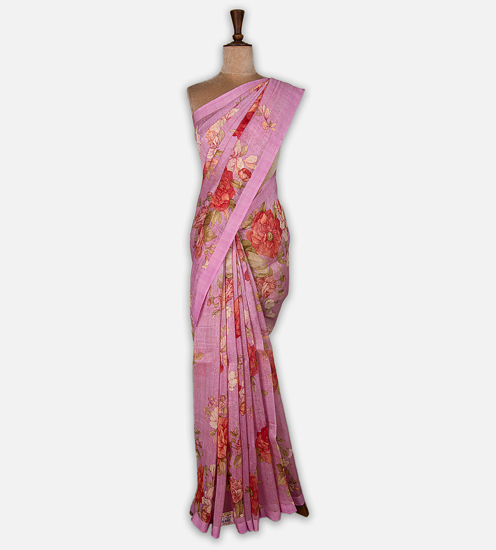 Pink Linen Saree