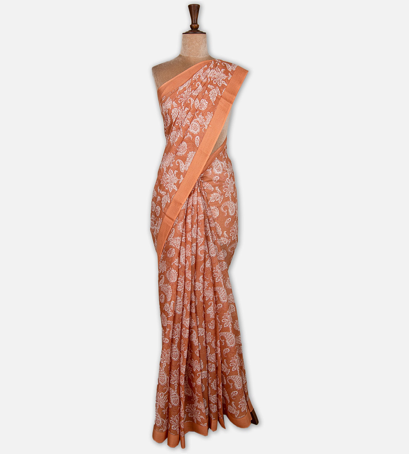 Peach Kota Cotton Saree