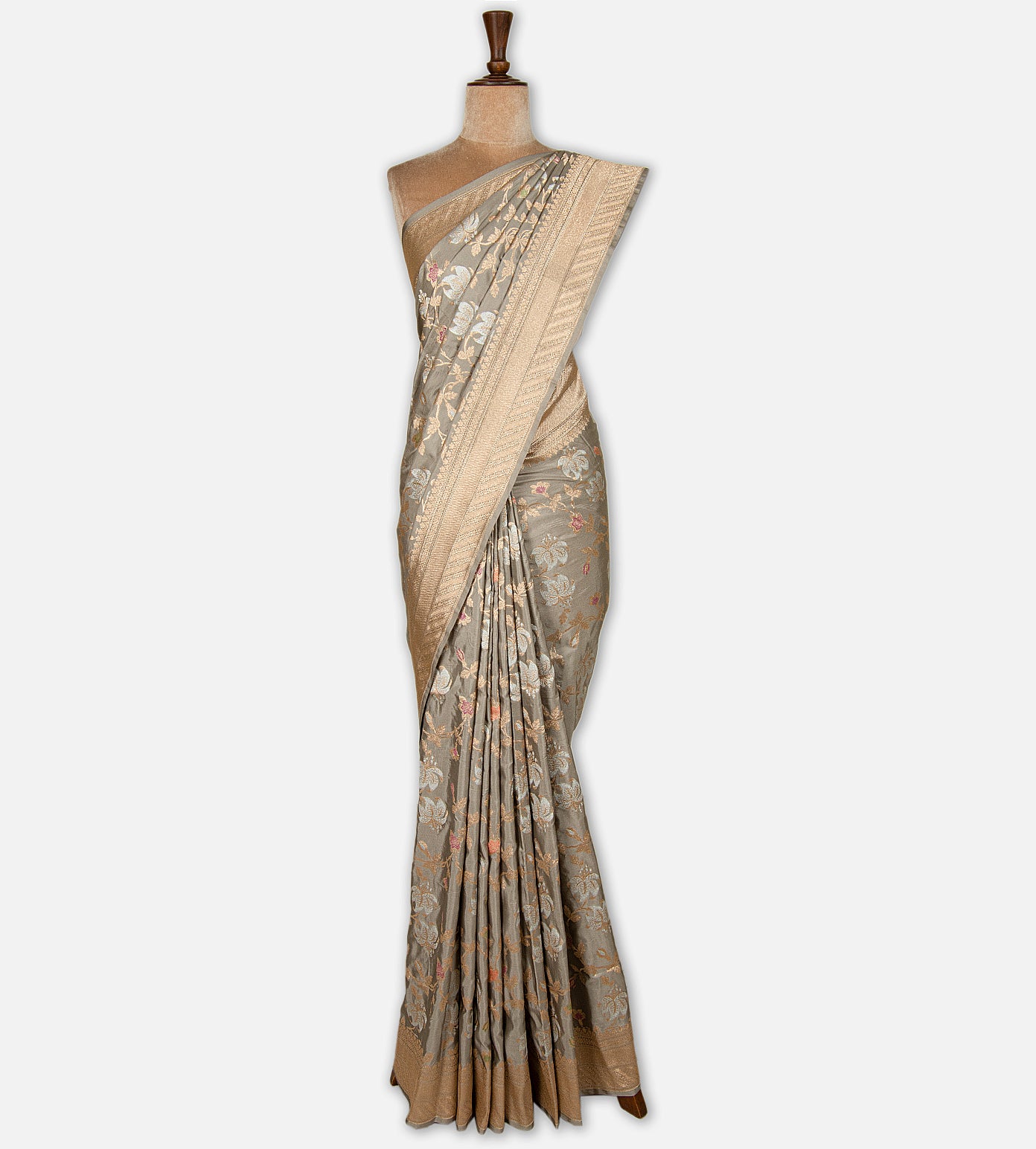 Pastel Grey Banarasi Silk Saree