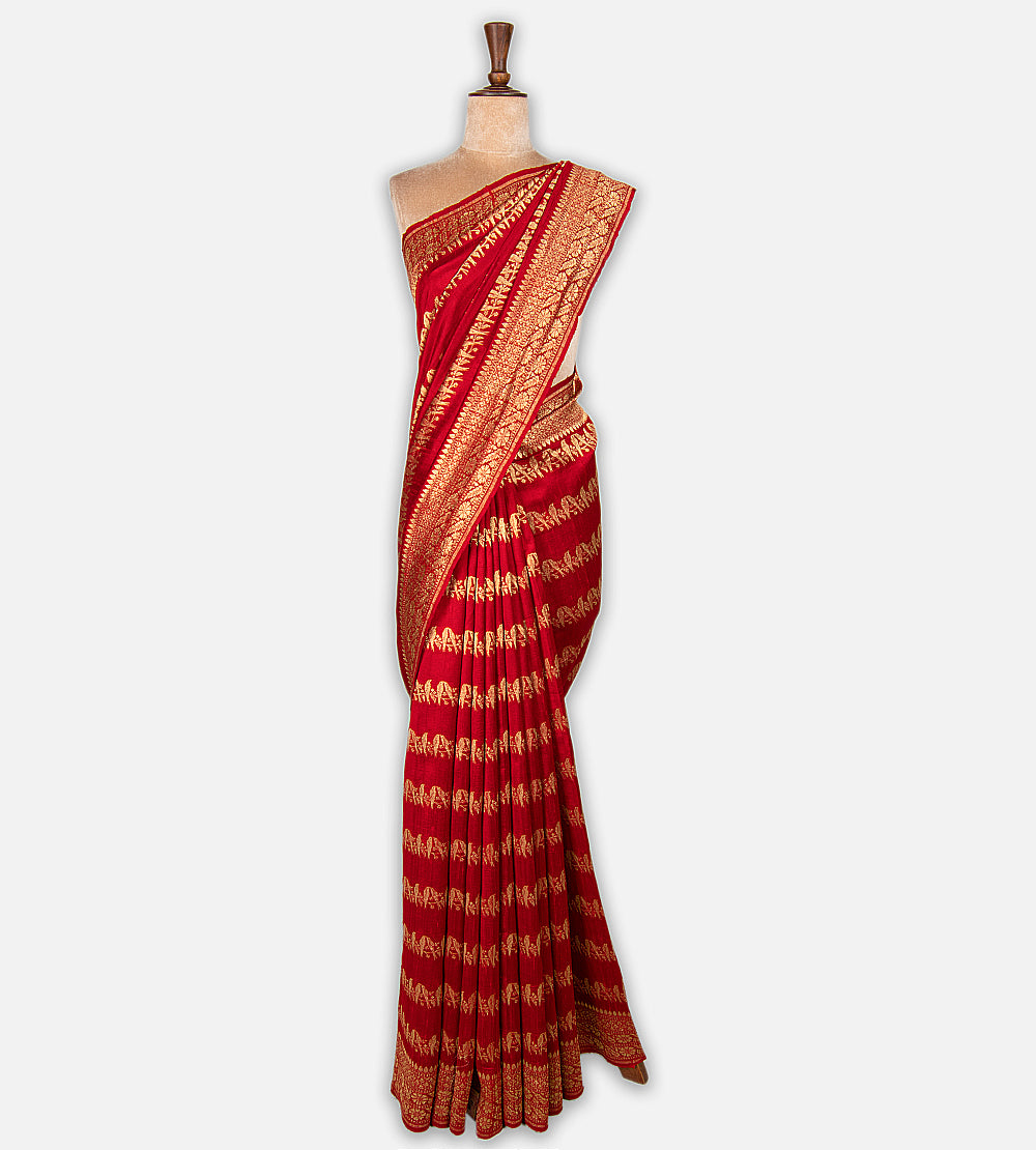 Red Banarasi Tussar Saree