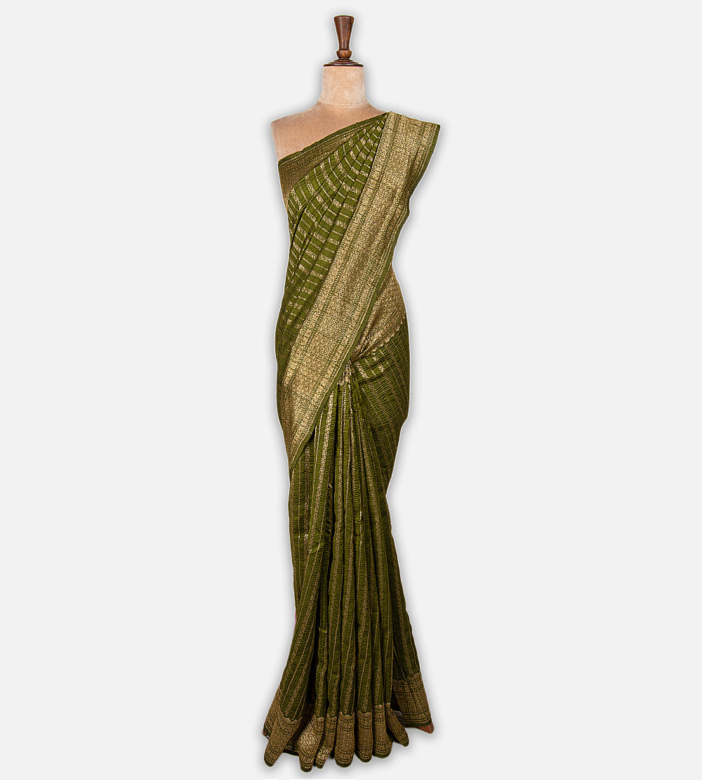 Olive Green Banarasi Tussar Saree