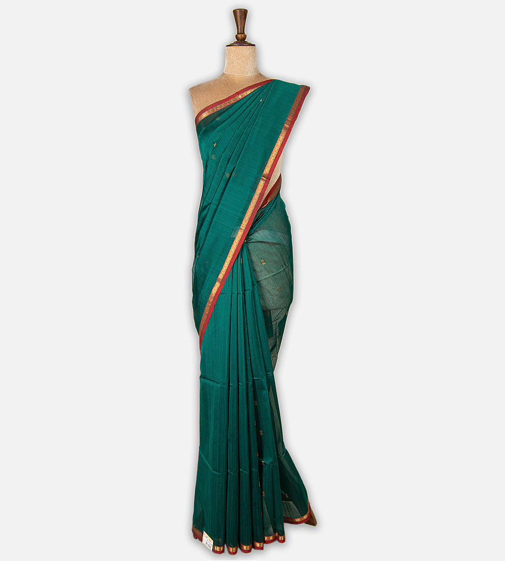 Teal Green Maheshwari Cotton Saree