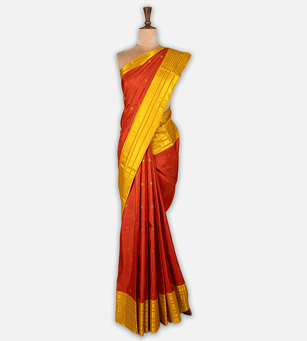 Rust Red Kanchipuram Silk Saree