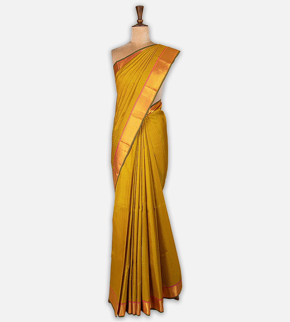 Yellow and Green Kanchipuram Silk Saree