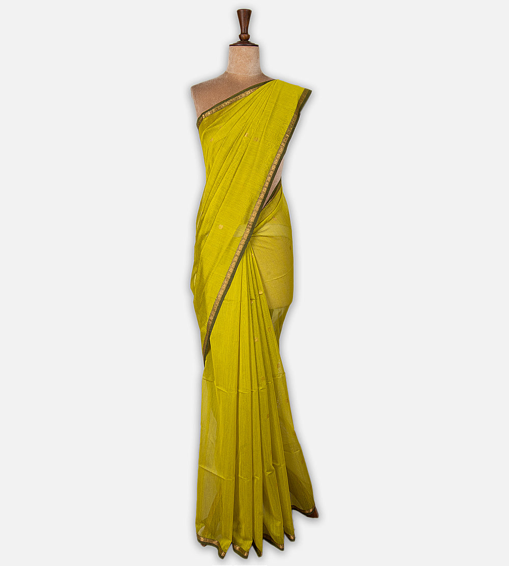 Lemon Yellow Maheshwari Cotton Saree