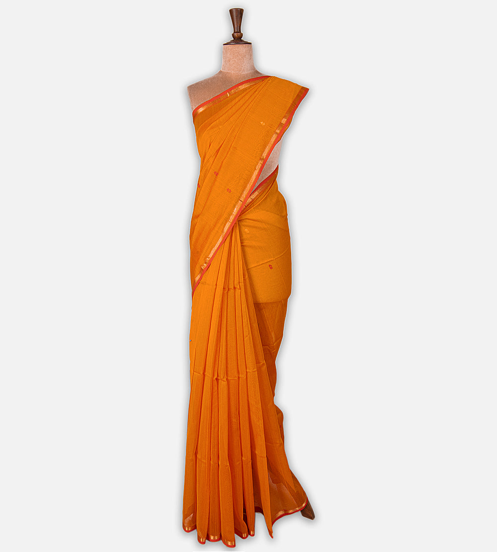 Yellow Maheshwari Cotton Saree