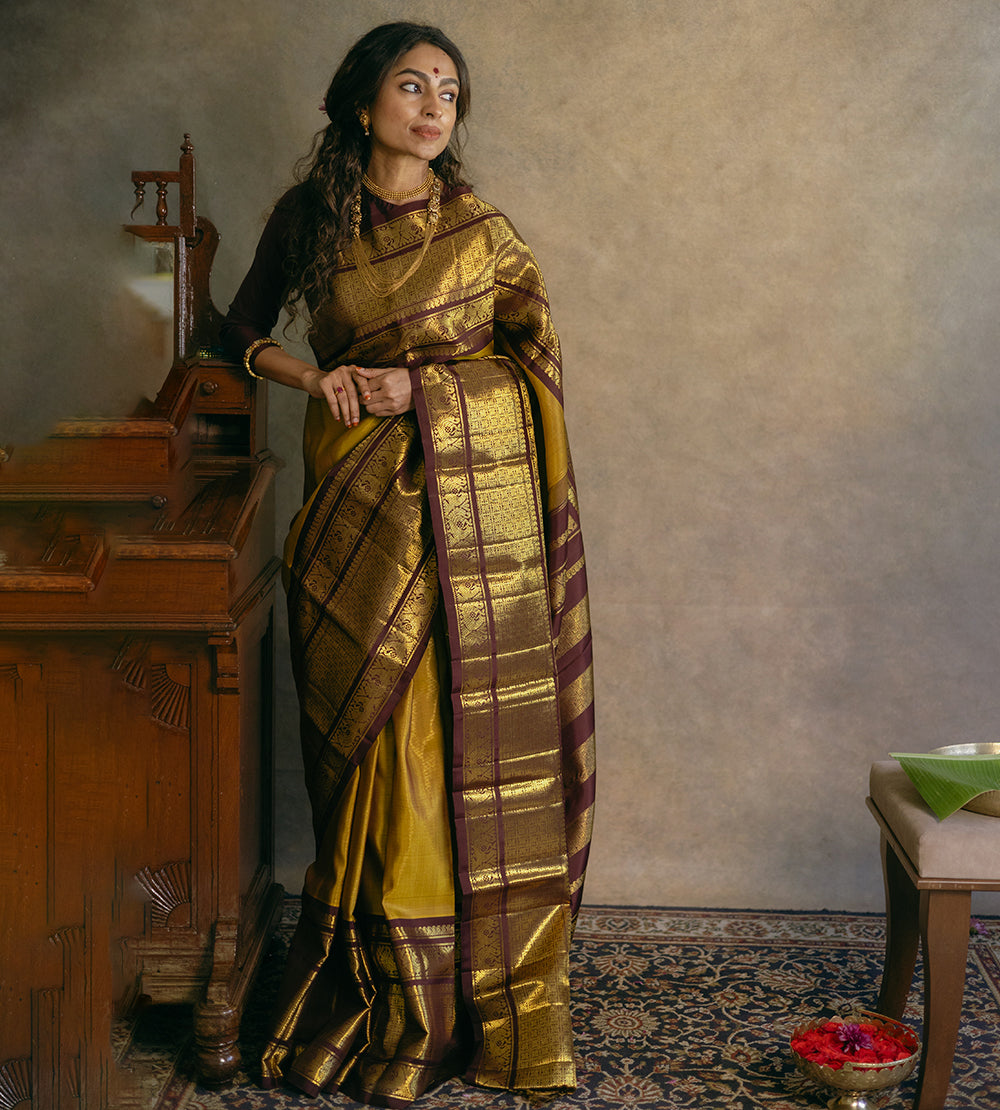 Mustard Yellow Kanchipuram Silk Saree