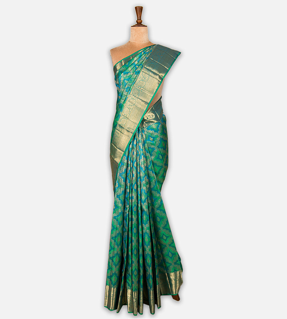 Blue and Green Kanchipuram Silk Saree