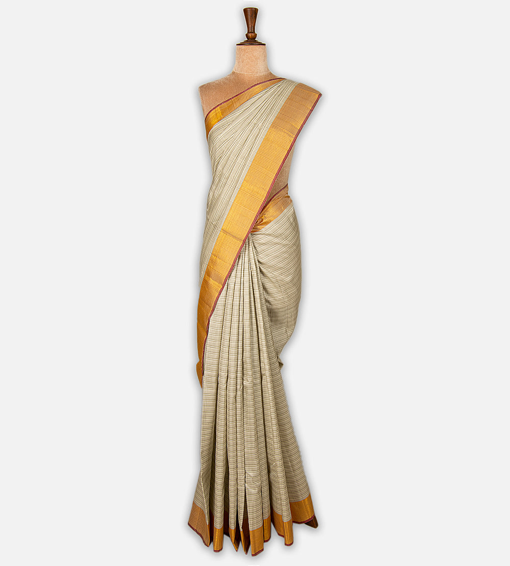 Off-White and Grey Kanchipuram Silk Saree