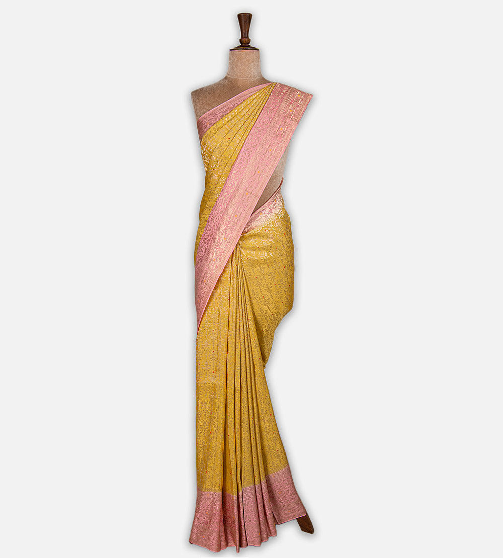 Yellow Banarasi Crepe Saree