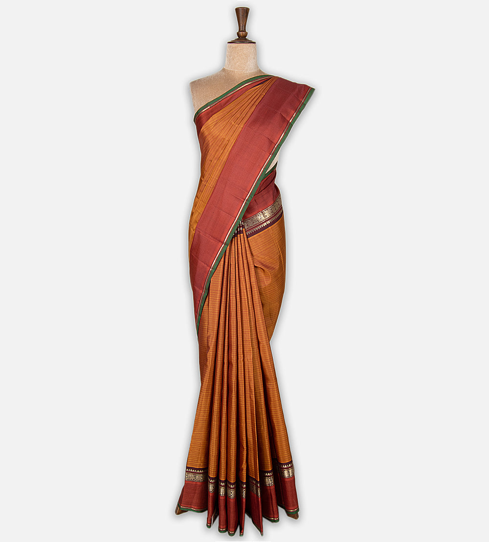 Maroon and Mustard Kanchipuram Silk Saree