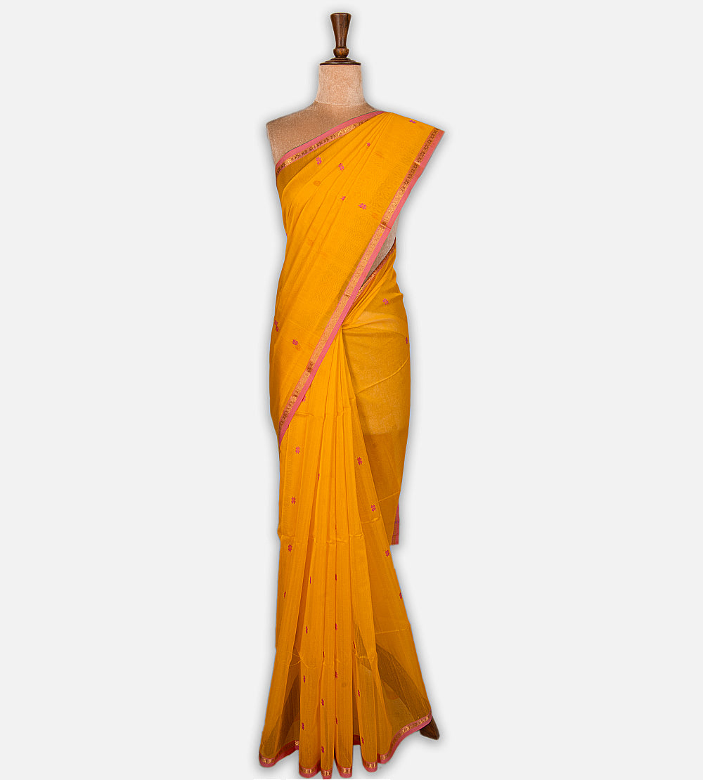 Yellow Maheshwari Cotton Saree