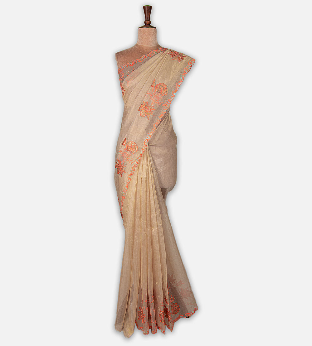 Beige Tissue Organza Saree