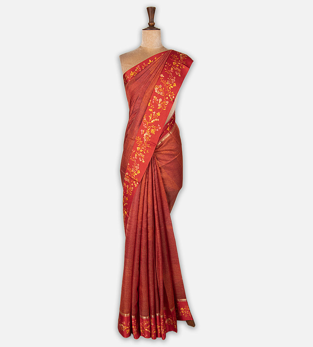 Red Tussar Kota Saree