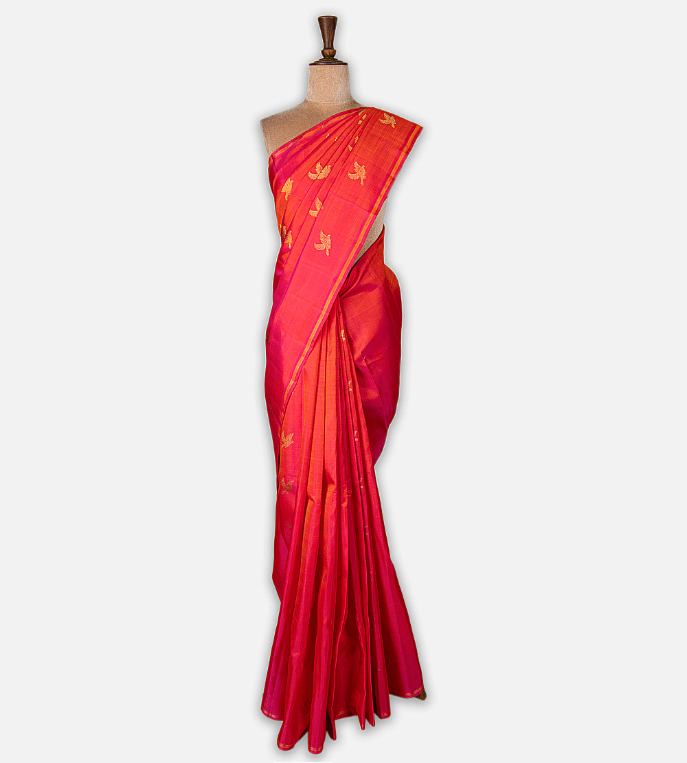 Orangish Pink Kanchipuram Silk Saree
