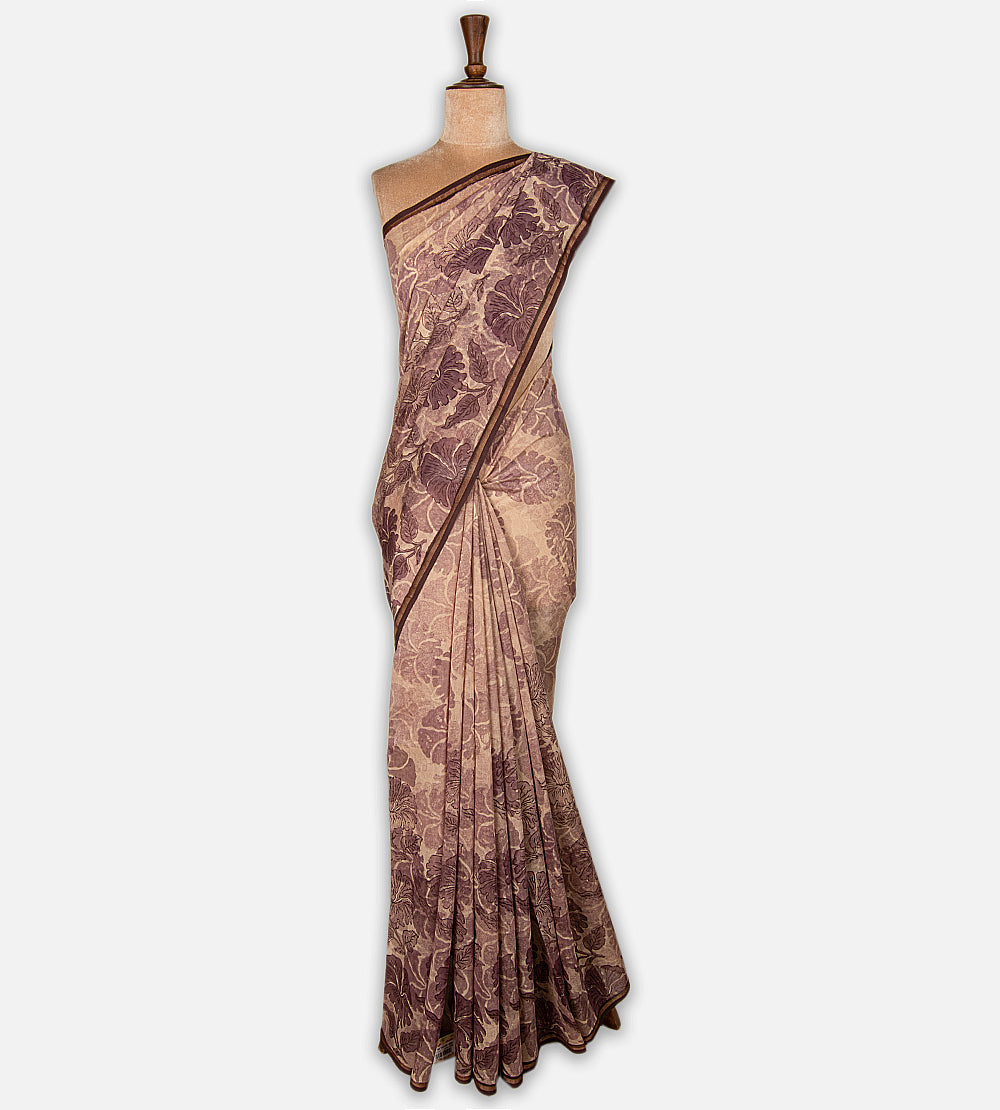 Beige Chanderi Cotton Saree
