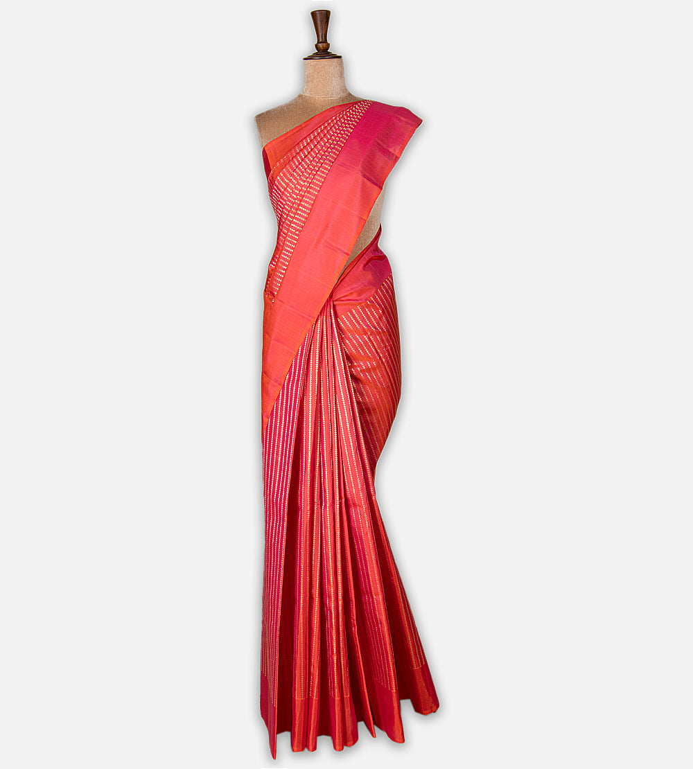 Pinkish Orange Kanchipuram Silk Saree