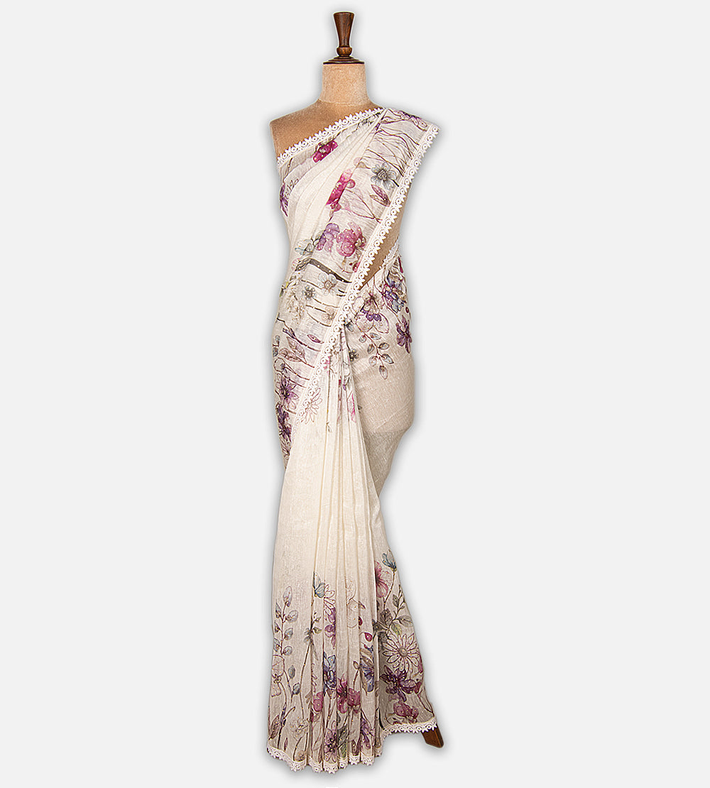 Off-White Linen Saree