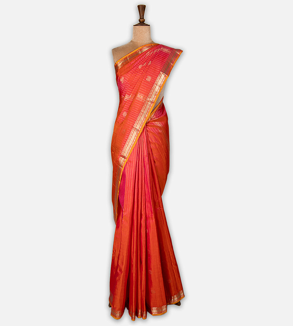 Pinkish Orange Kanchipuram Silk Saree