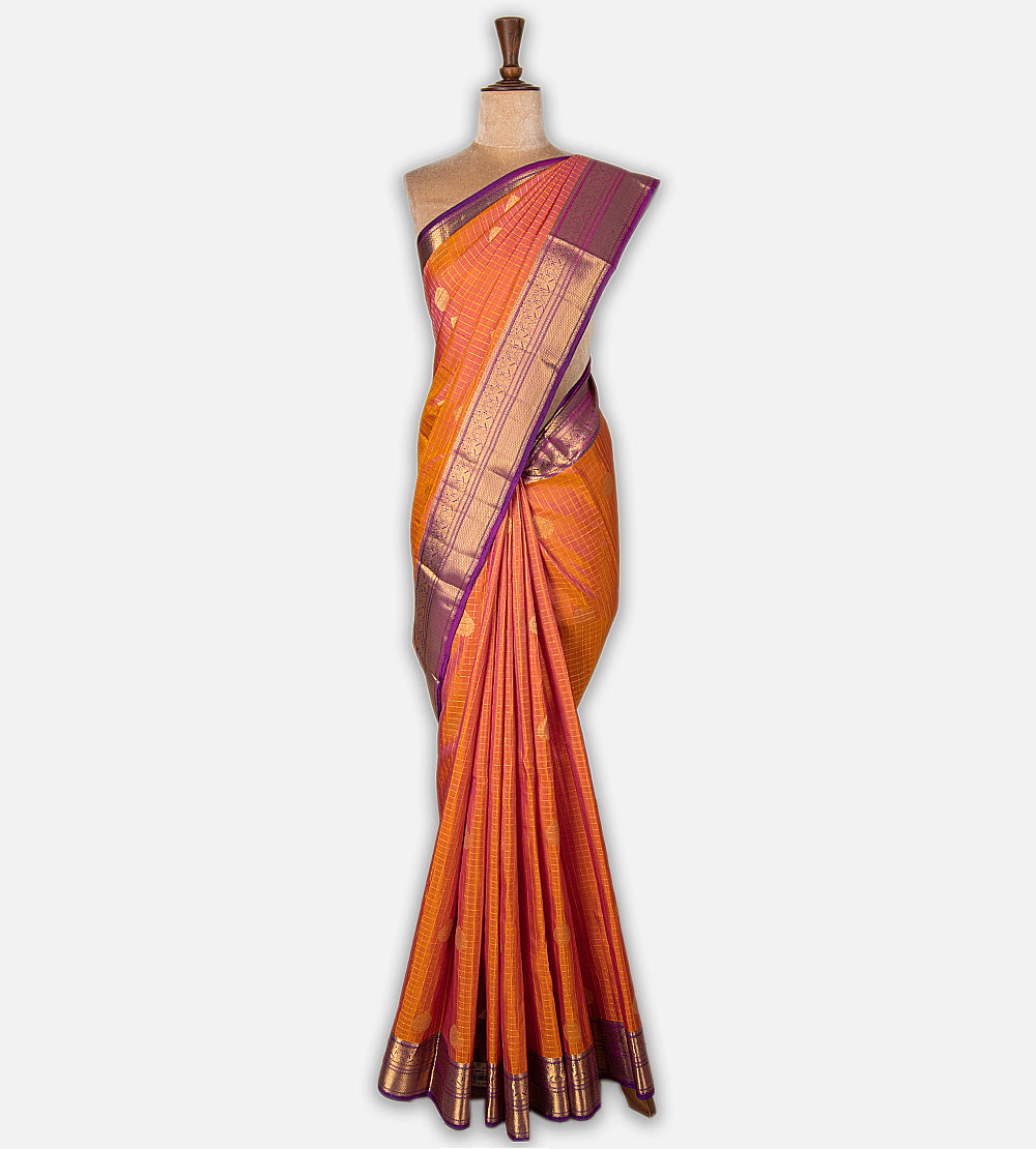 Pinkish Orange Soft Silk Saree