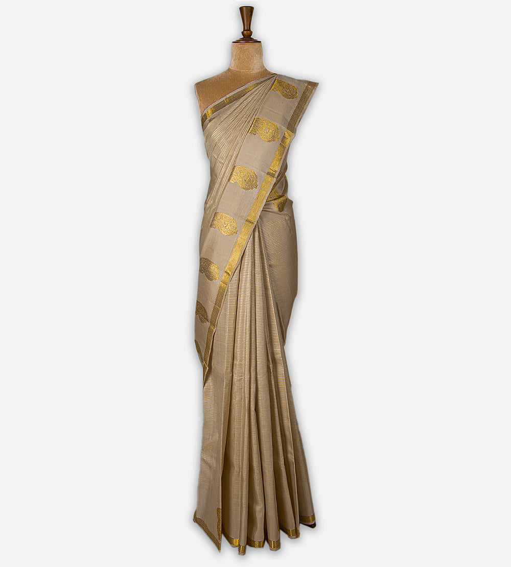 Beige Kanchipuram Silk Saree