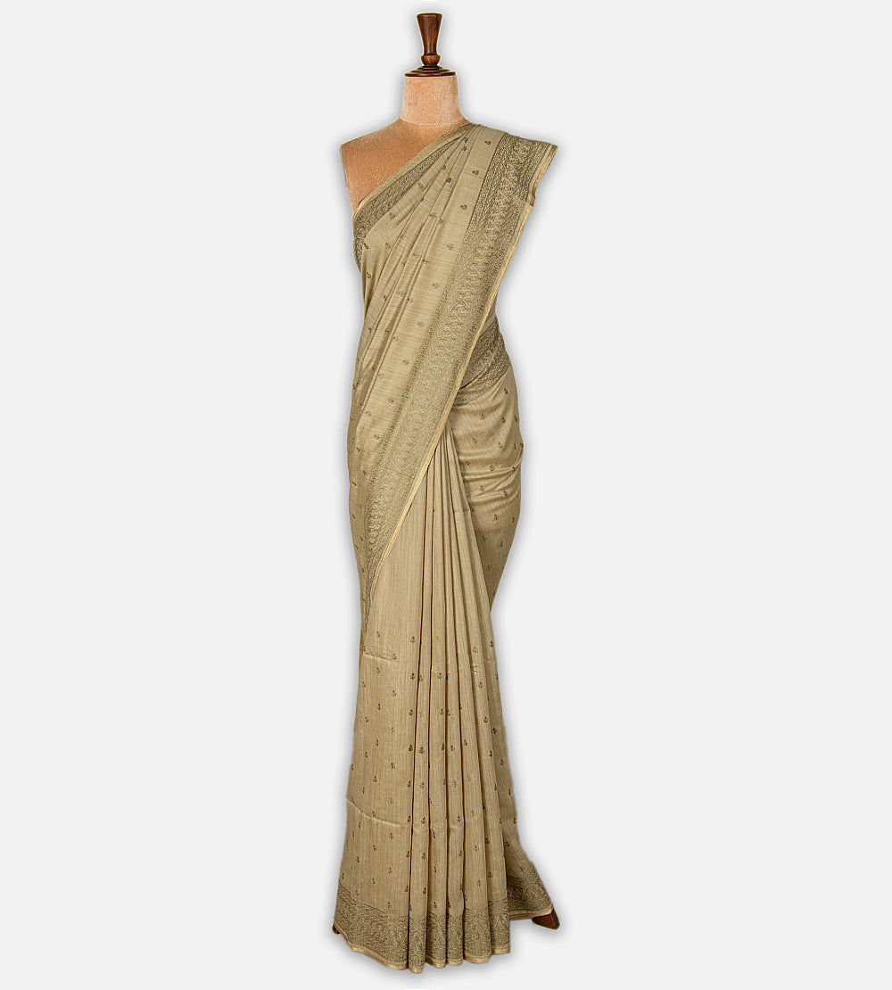 Champagne beige Tussar Organza Saree