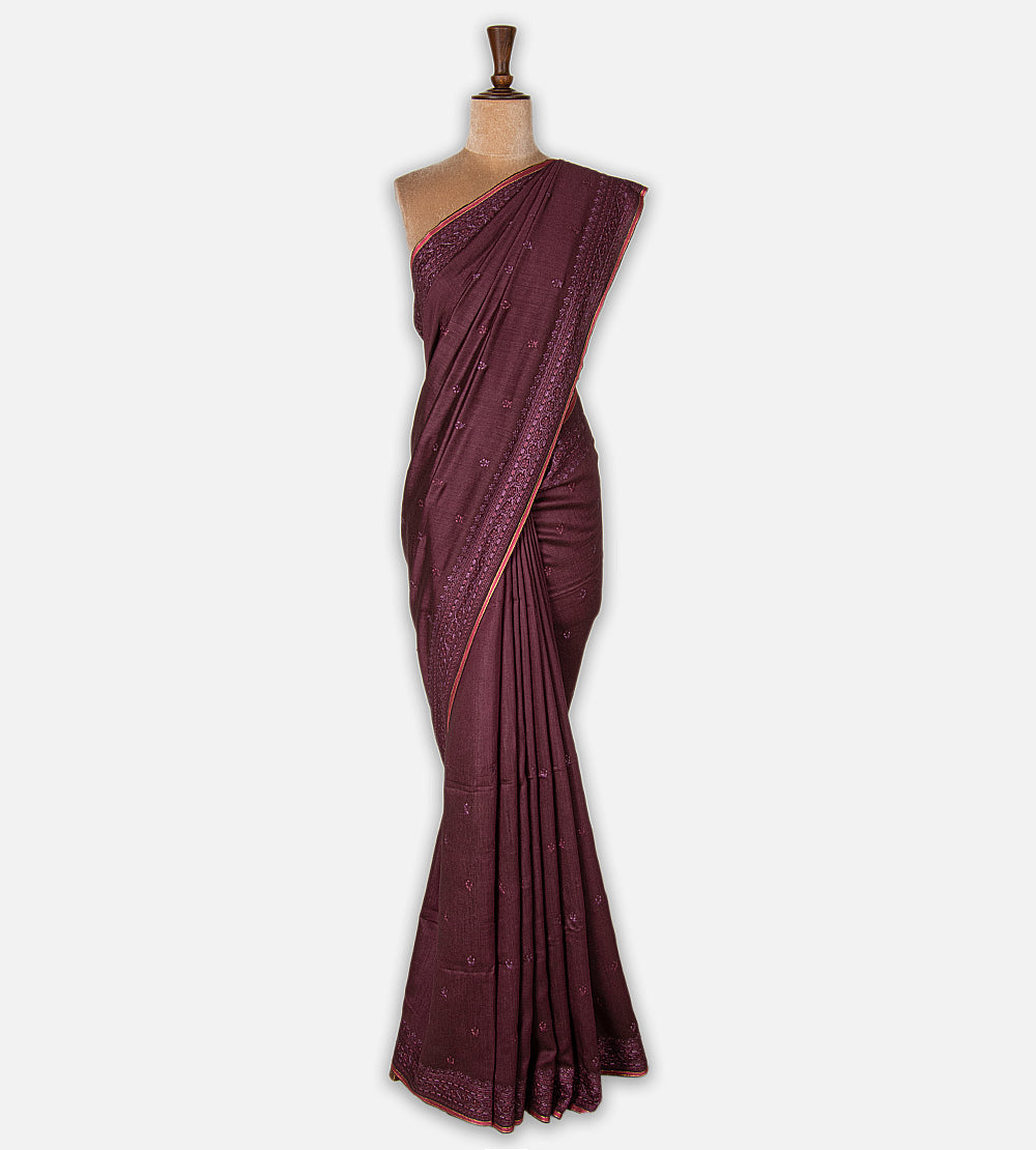 Deep Maroon Tussar Organza Saree