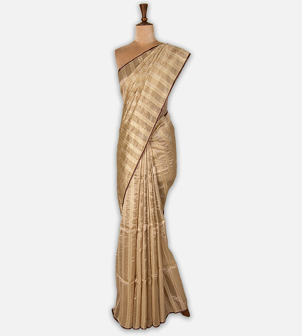 Beige Tussar Organza Saree