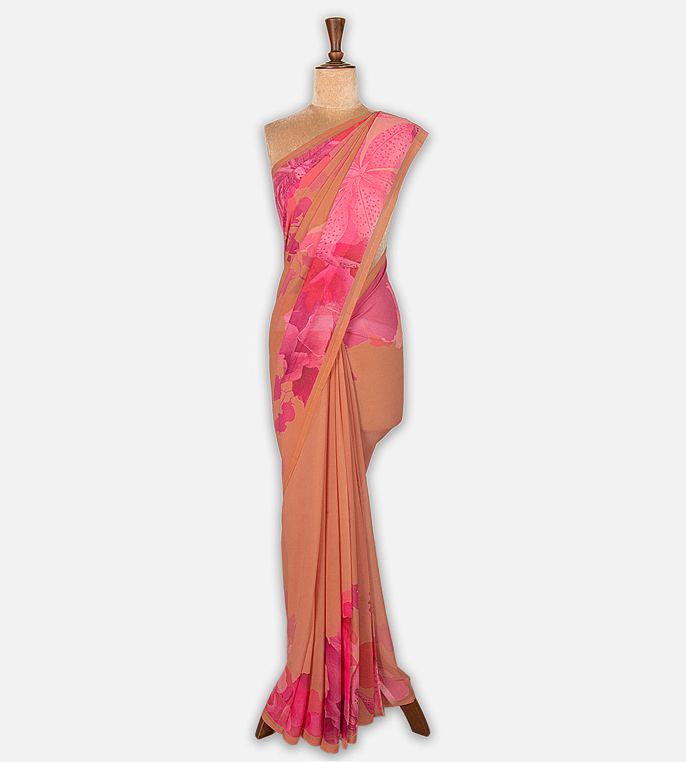 Peach Printed Crepe Saree