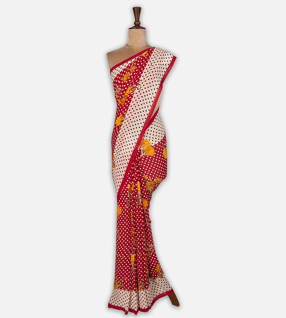 Red Printed Crepe Saree