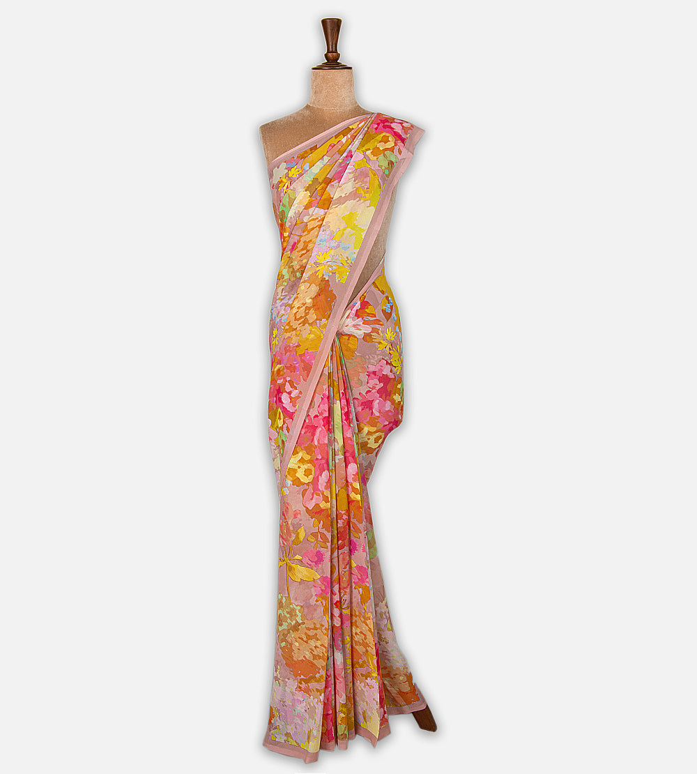 Muted Mauve Pink Printed Crepe Saree