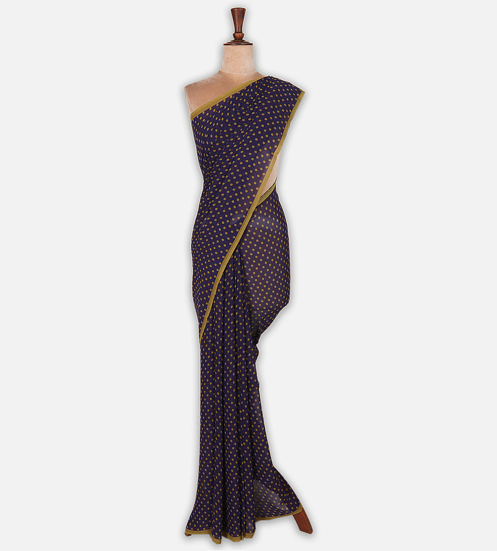 Blue Printed Crepe Saree