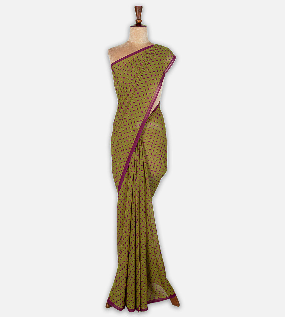 Green Printed Crepe Saree