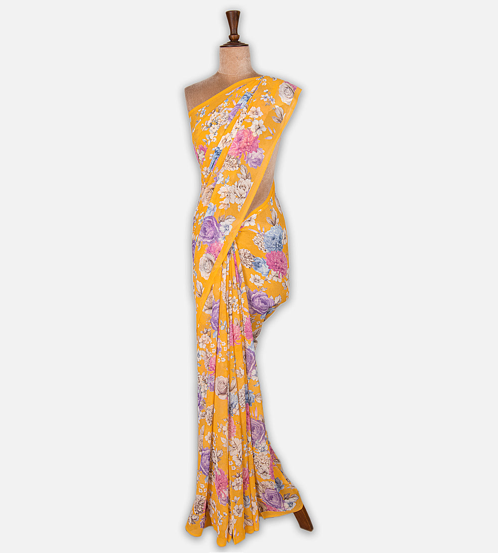Yellow Georgette Saree