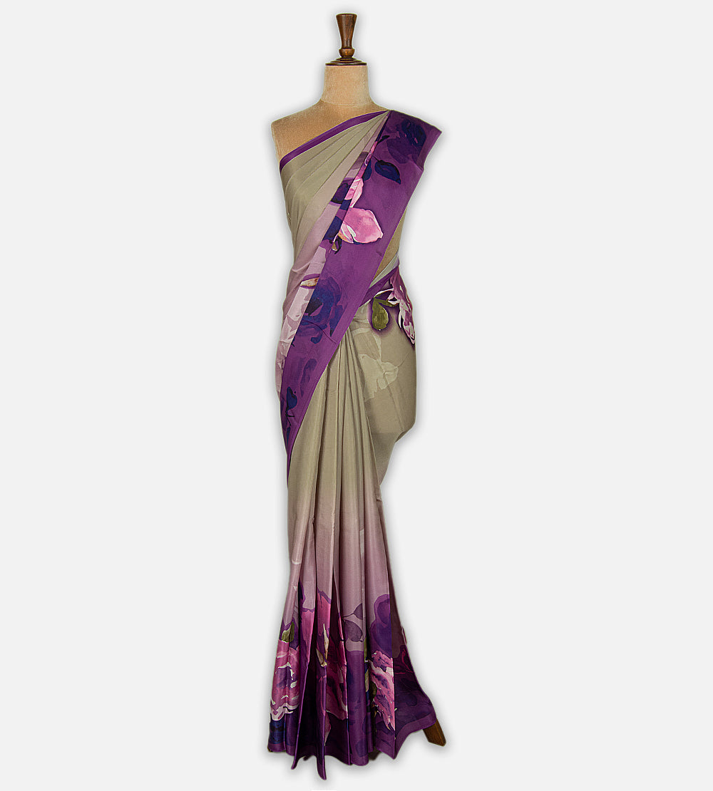 Light Beige Satin Crepe Saree
