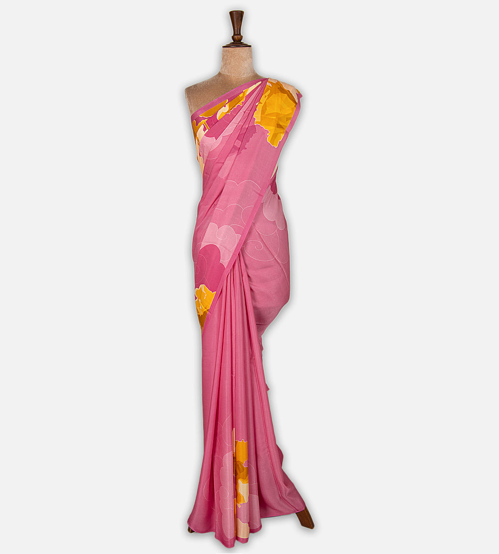 Pink Satin Crepe Saree