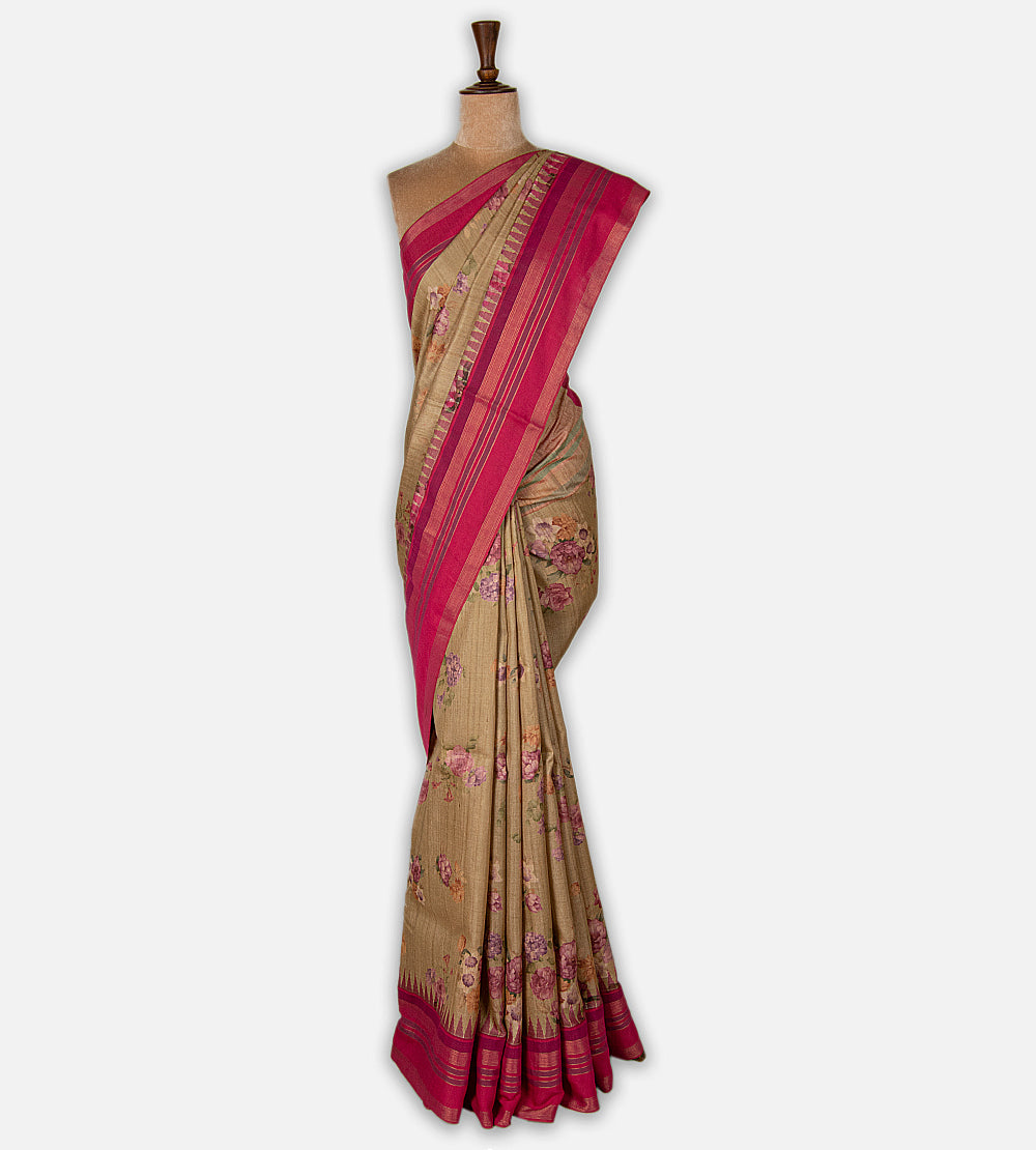Beige Tussar Saree