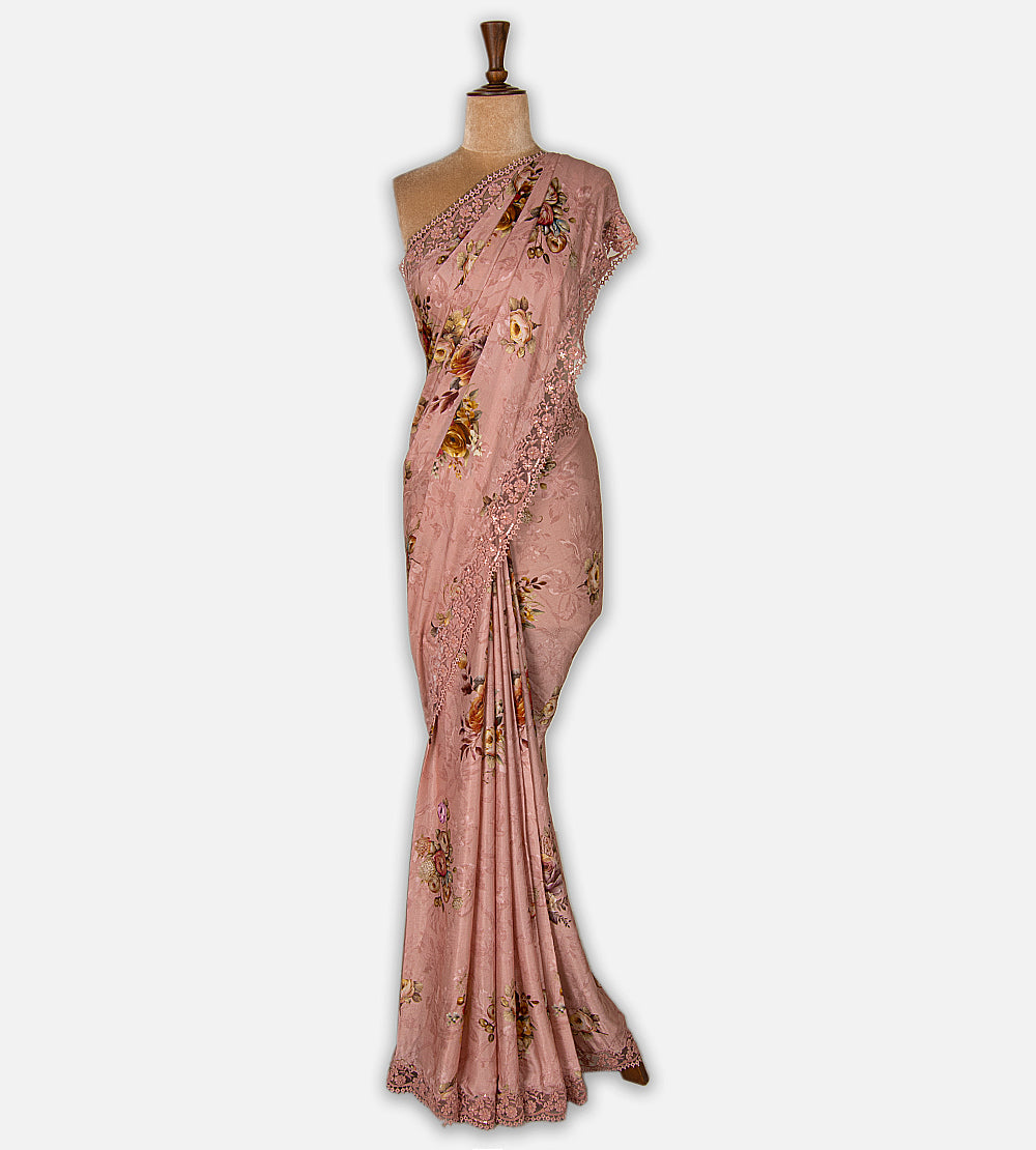 Dusty Rose Pink Chiffon Saree