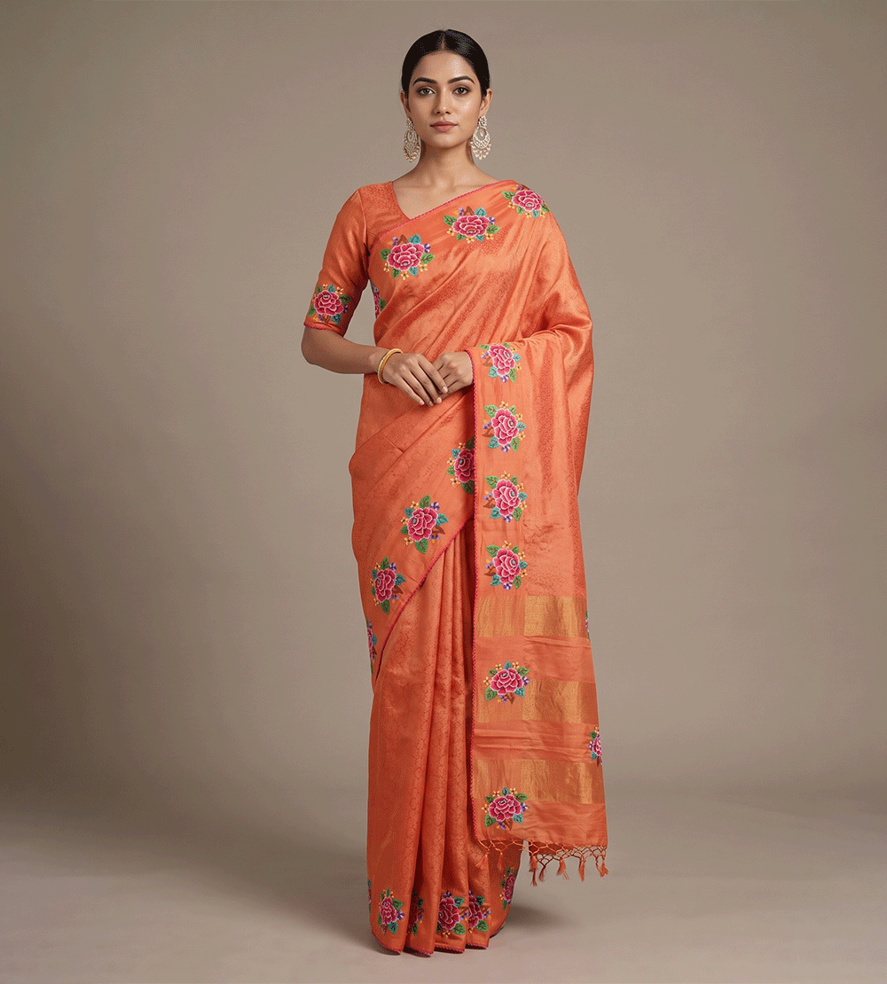 Orange Tussar Saree