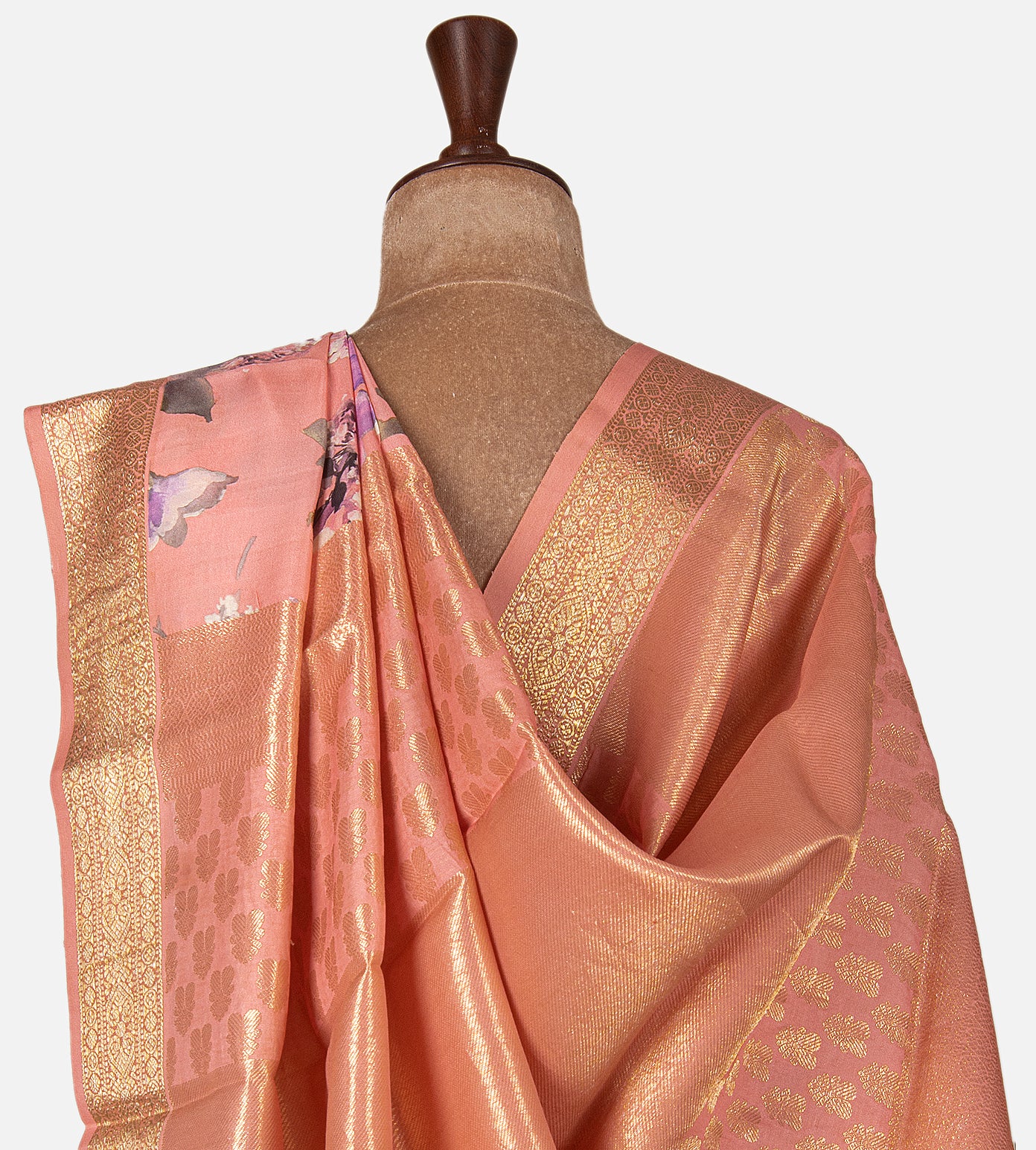 Peach Kora Kanchipuram Silk Saree