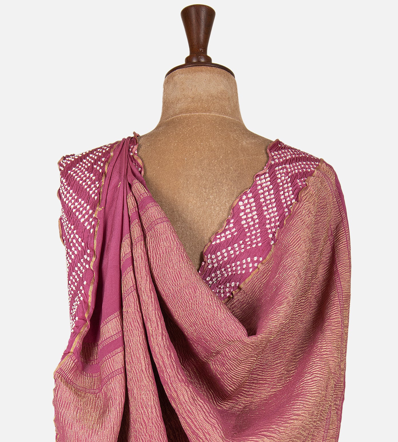 Pink Bandhani Mysore Crepe Saree