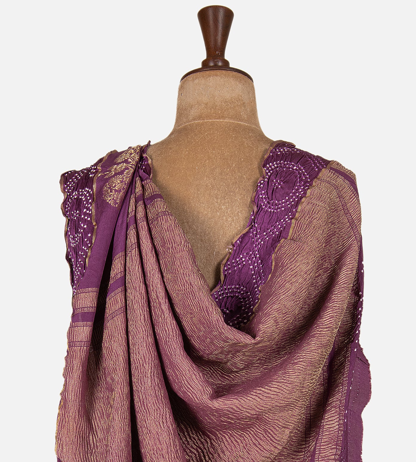 Purple Bandhani Mysore Crepe Saree