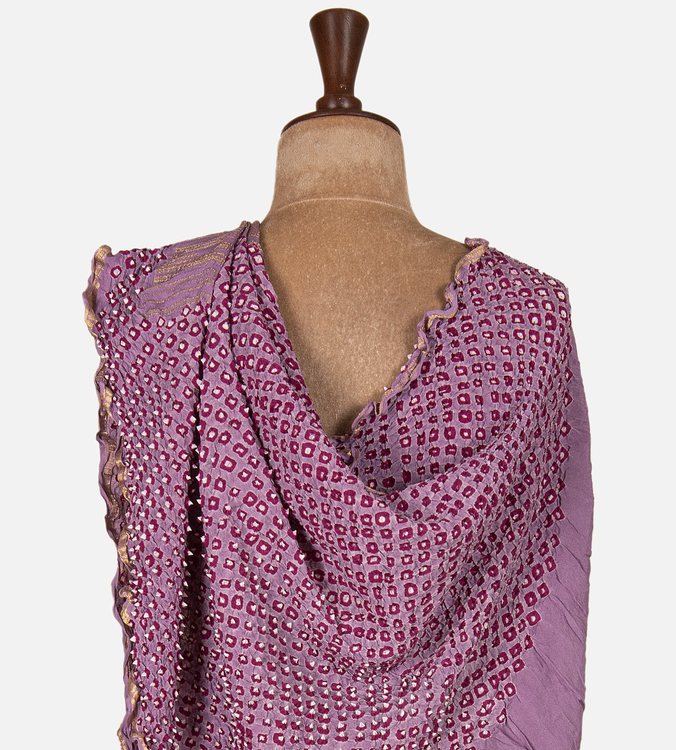 Mauve Bandhani Mysore Crepe Saree